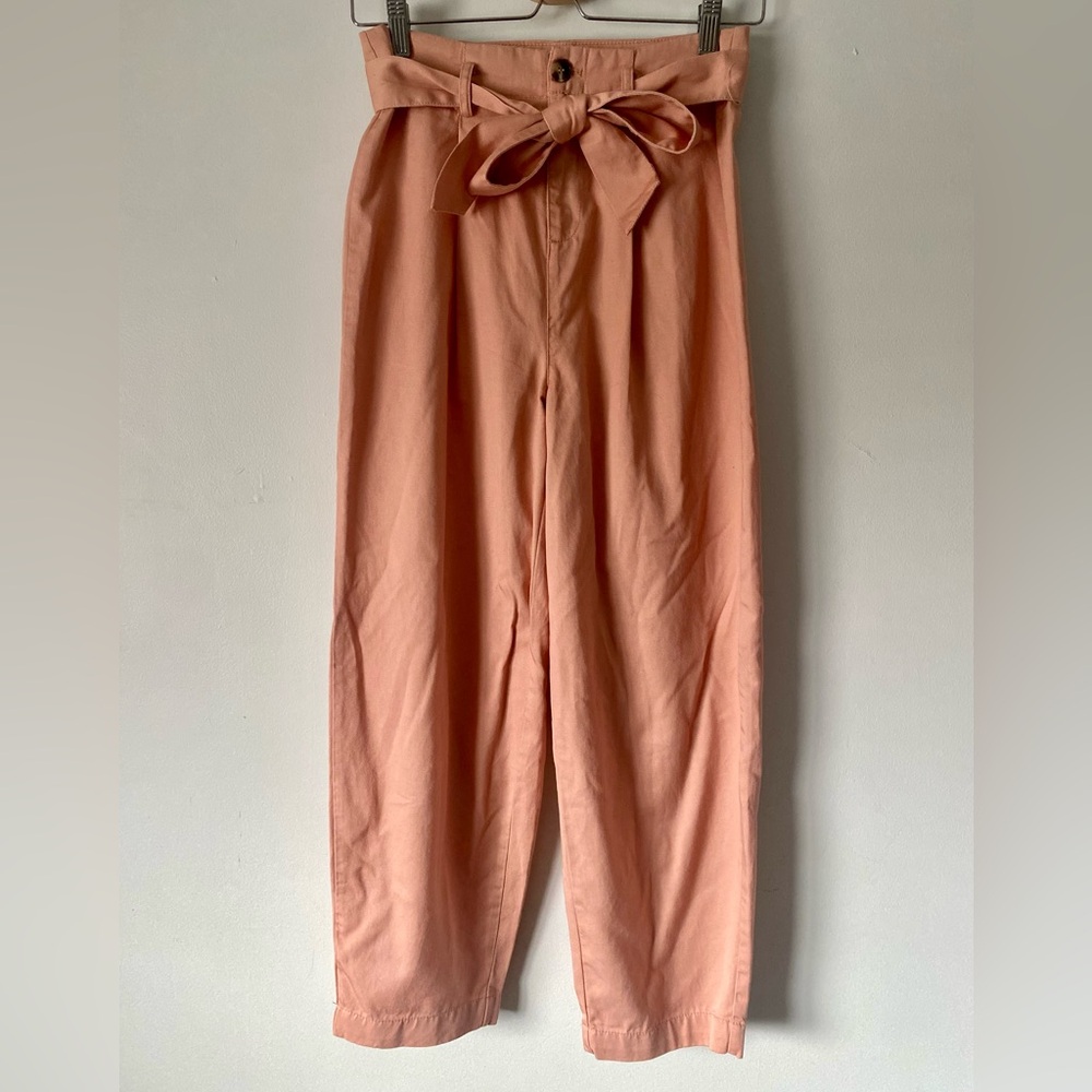 Frank and Oak Light Pink Tie Belt Pants Size 2 Spring Summer Trousers Workwear